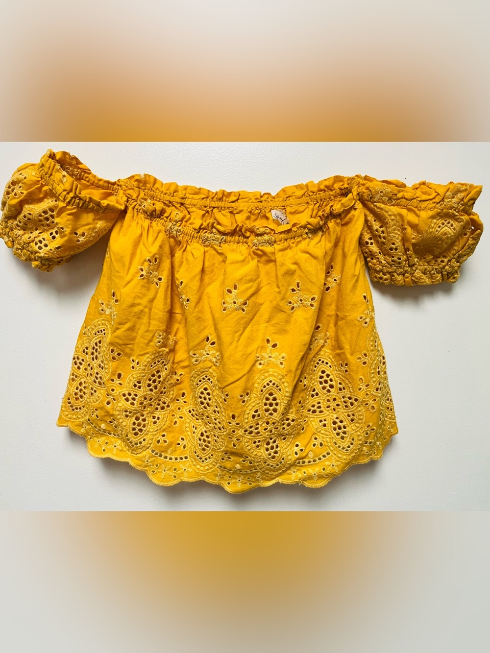 Taylor & Sage Mustard Yellow Off-Shoulder Eyelet Blouse